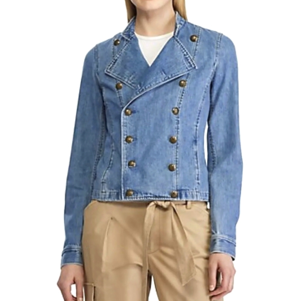 Rare Lauren Ralph Lauren military style blue chic cropped denim jacket sz 2